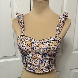Floral Print Ruffle Strap Crop Top